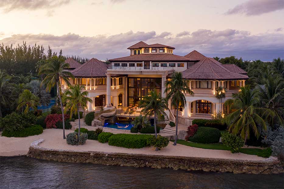 Aerial view of 'Castillo Caribe' one of the most exclusive beachfront residences currently available in the Cayman Islands.