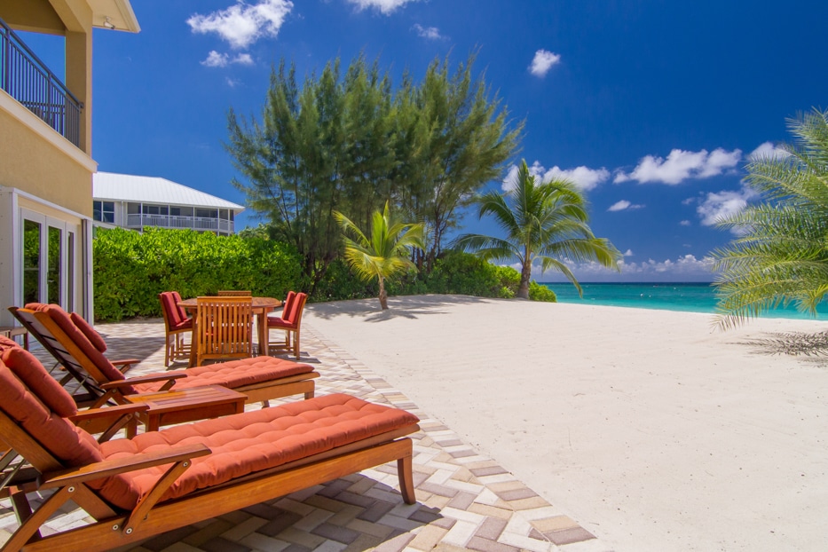 Ocean and beach view from a Seven Mile Beach property located on the beach