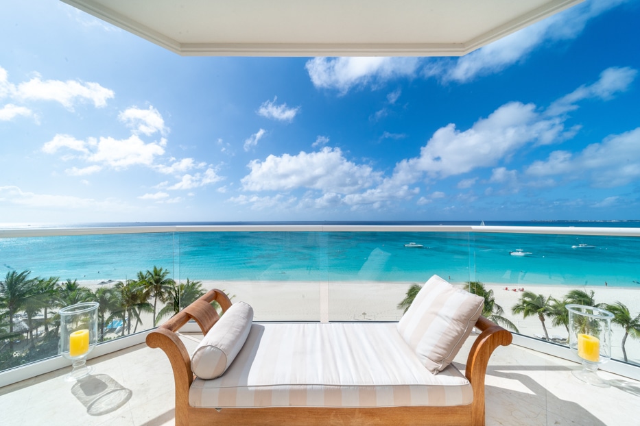 Balcony view from a Seven Mile Beach luxury Cayman Islands property.
