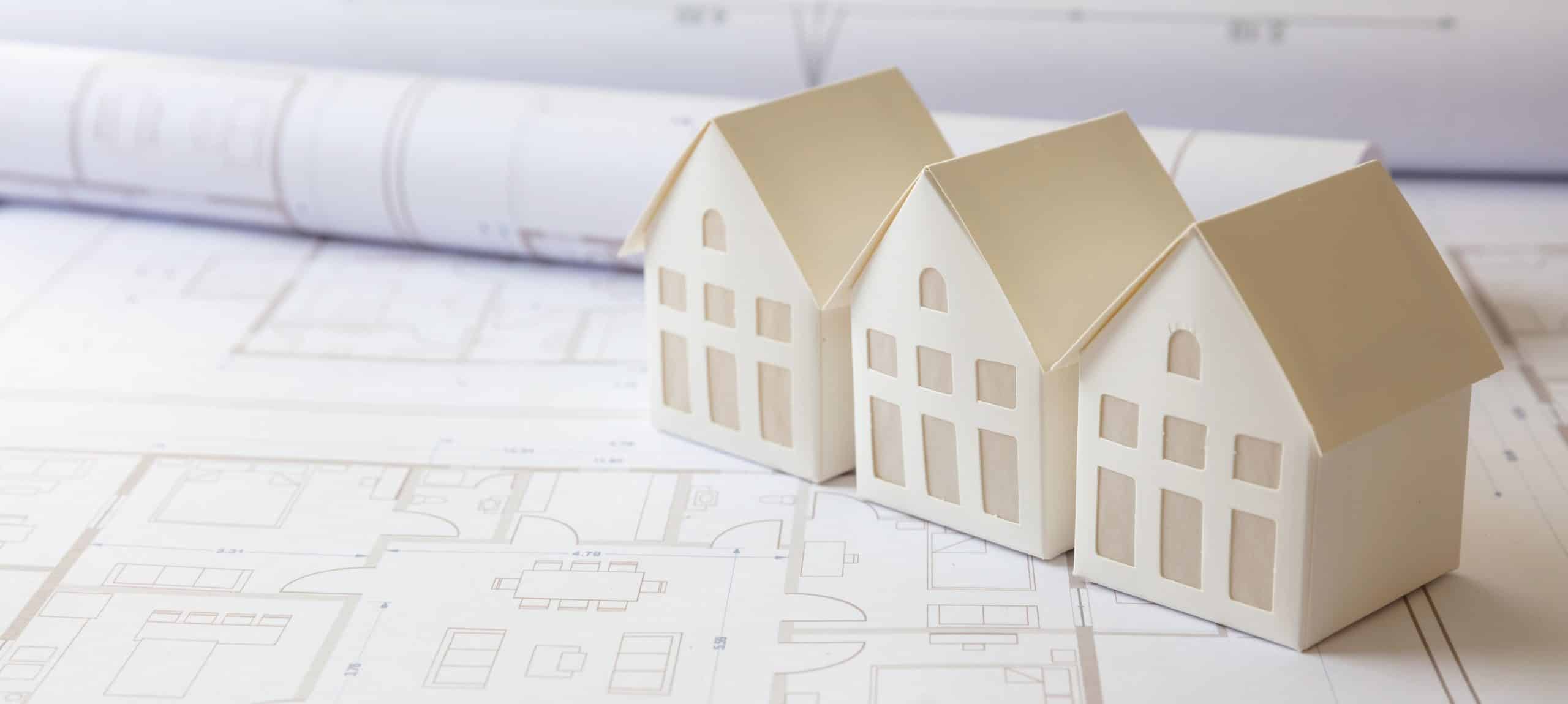 Construction concept, models house and blueprints