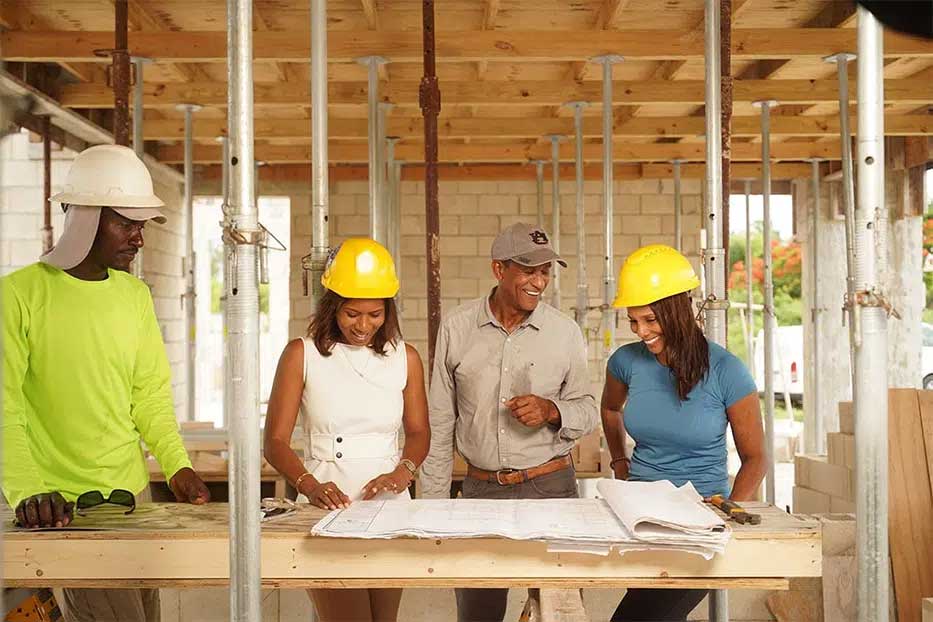 Developer Heather Lockington and architect Joelle Meghoo on the Blue Palms building site in Grand Cayman.