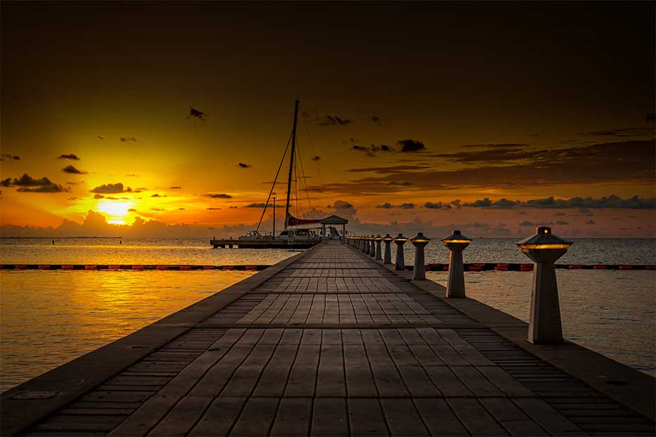Dock at Rum Point, Grand Cayman at sunset