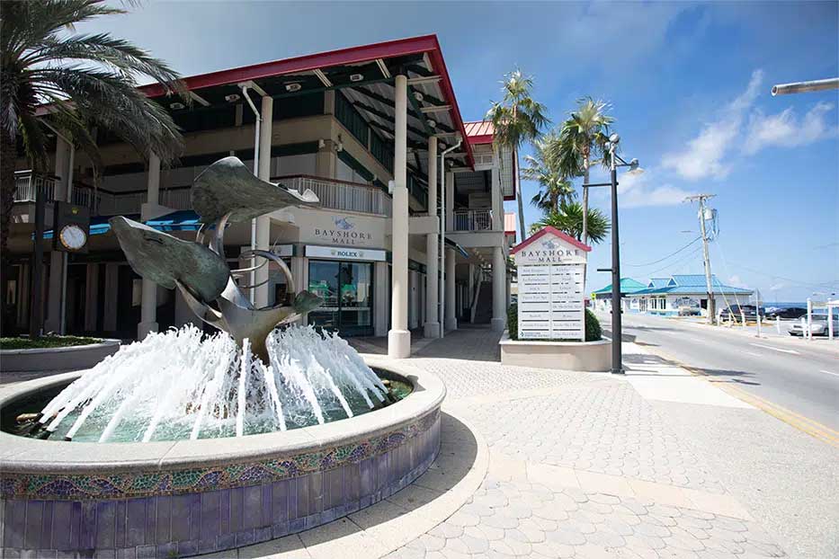 Views of the fountain at Bayshore Mall, downtown George Town, Cayman Islands