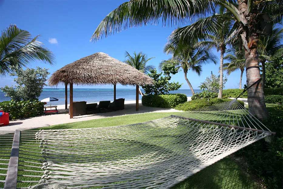 Castillo's Caribe private beachfront Tiki hut on South Sound, Grand Cayman.