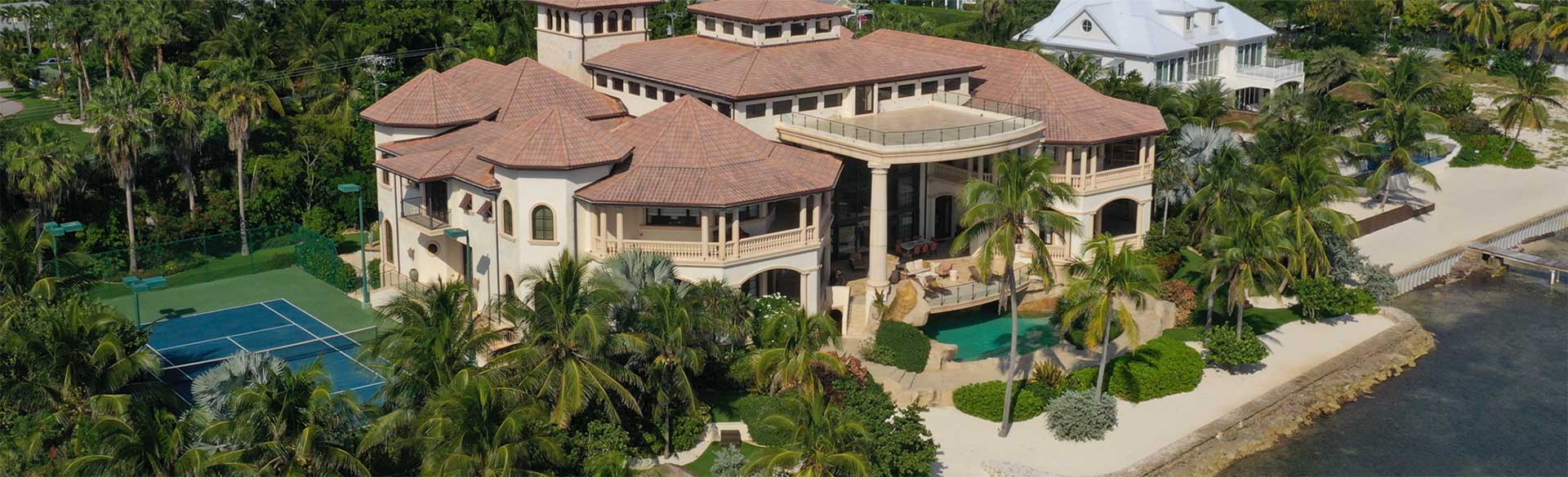 Aerial view of Castillo Caribe, beachfront estate in the Cayman Islands